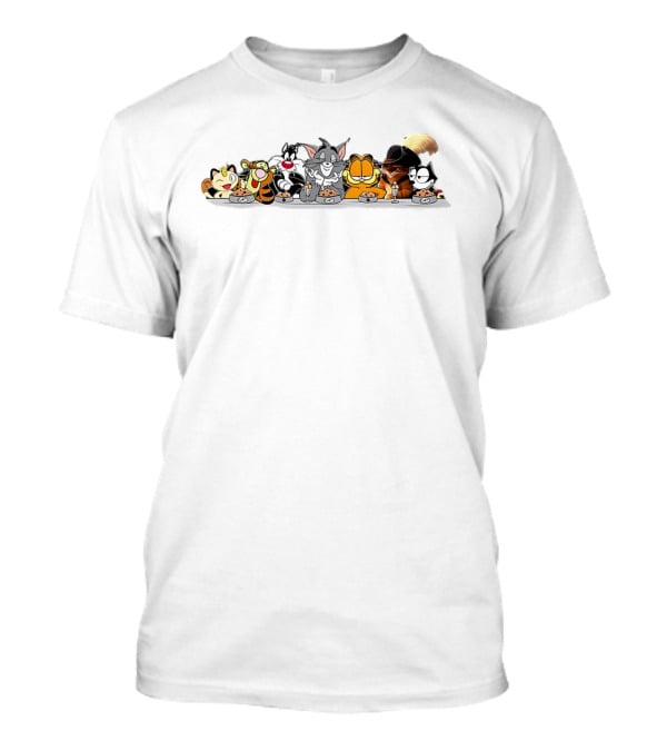 Cartoon Cats Friends TV Show Garfield Tom Sylvester Eat Pizza T-Shirt