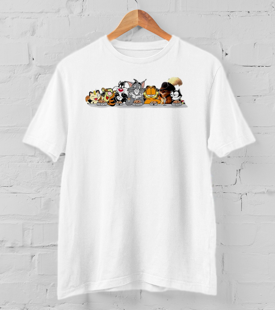 Cartoon Cats Friends TV Show Garfield Tom Sylvester Eat Pizza T-Shirt