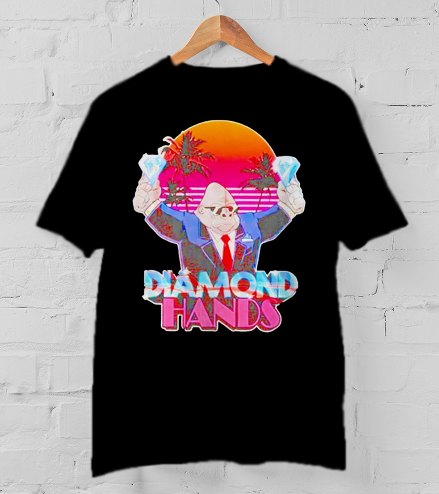 Diamond Hands Gorilla In Suit With Dollars And Vintage Sunset Background T-Shirt