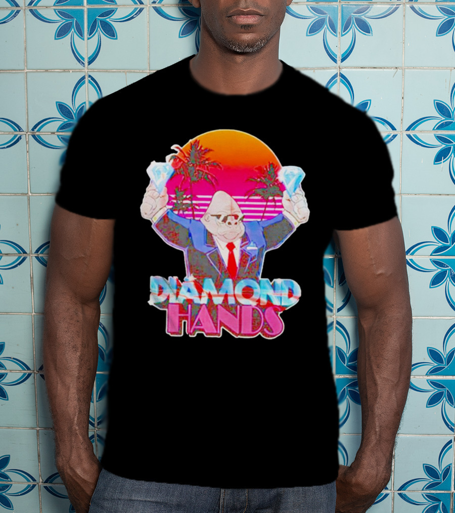 Diamond Hands Gorilla In Suit With Dollars And Vintage Sunset Background T-Shirt