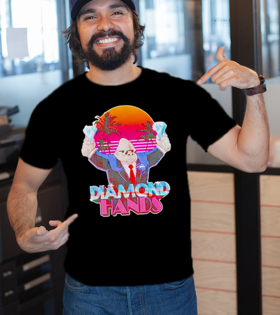 Diamond Hands Gorilla In Suit With Dollars And Vintage Sunset Background T-Shirt
