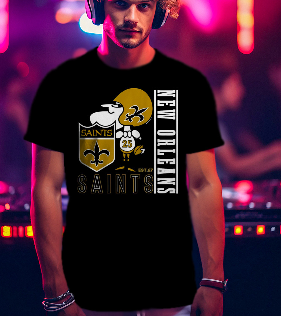 New Orleans Saints Est.67 Mascot With Shield And Fleur-de-Lis T-Shirt