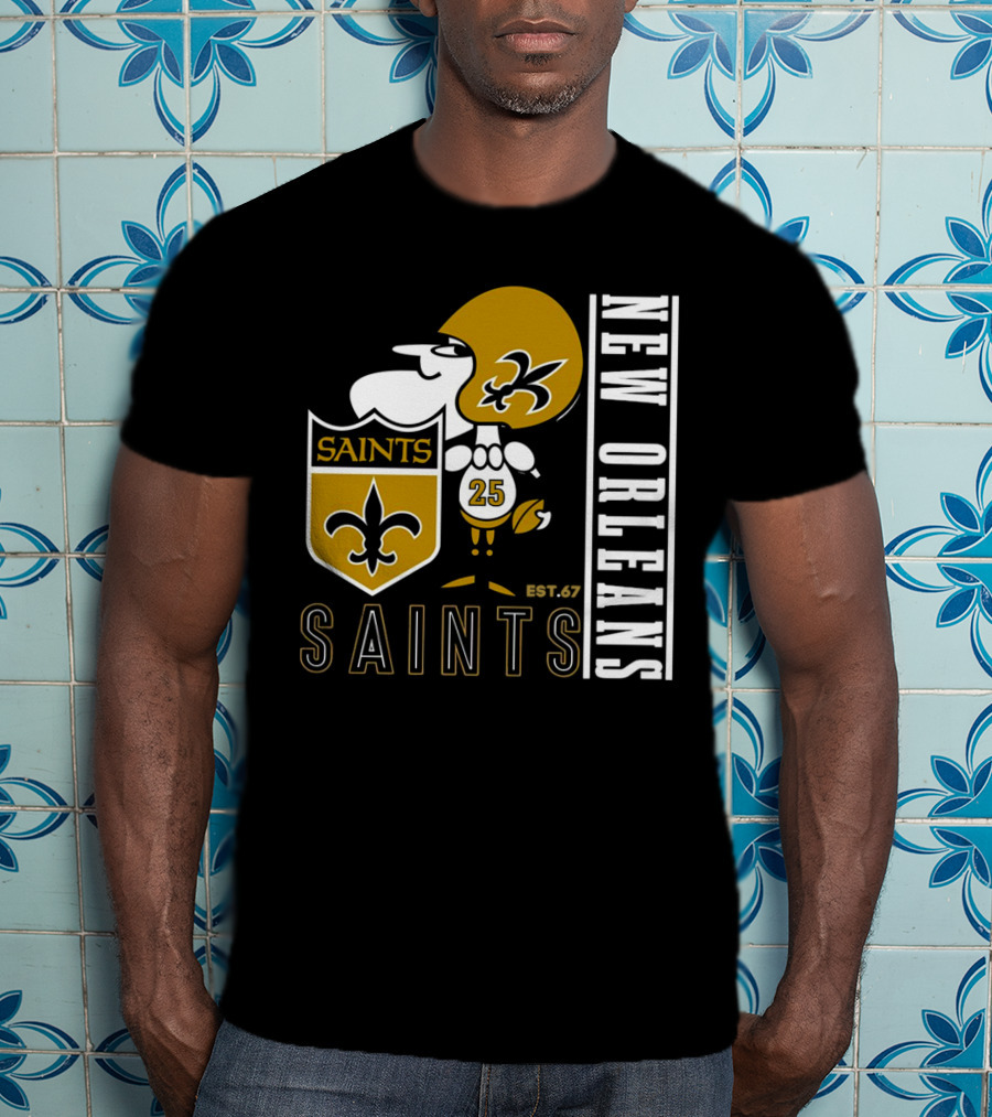New Orleans Saints Est.67 Mascot With Shield And Fleur-de-Lis T-Shirt