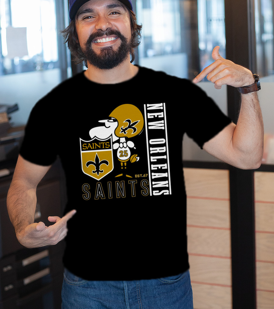 New Orleans Saints Est.67 Mascot With Shield And Fleur-de-Lis T-Shirt