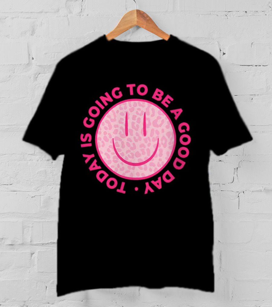 Preppy Pink Leopard Smiley Face Today Is Going To Be A Good Day T-Shirt