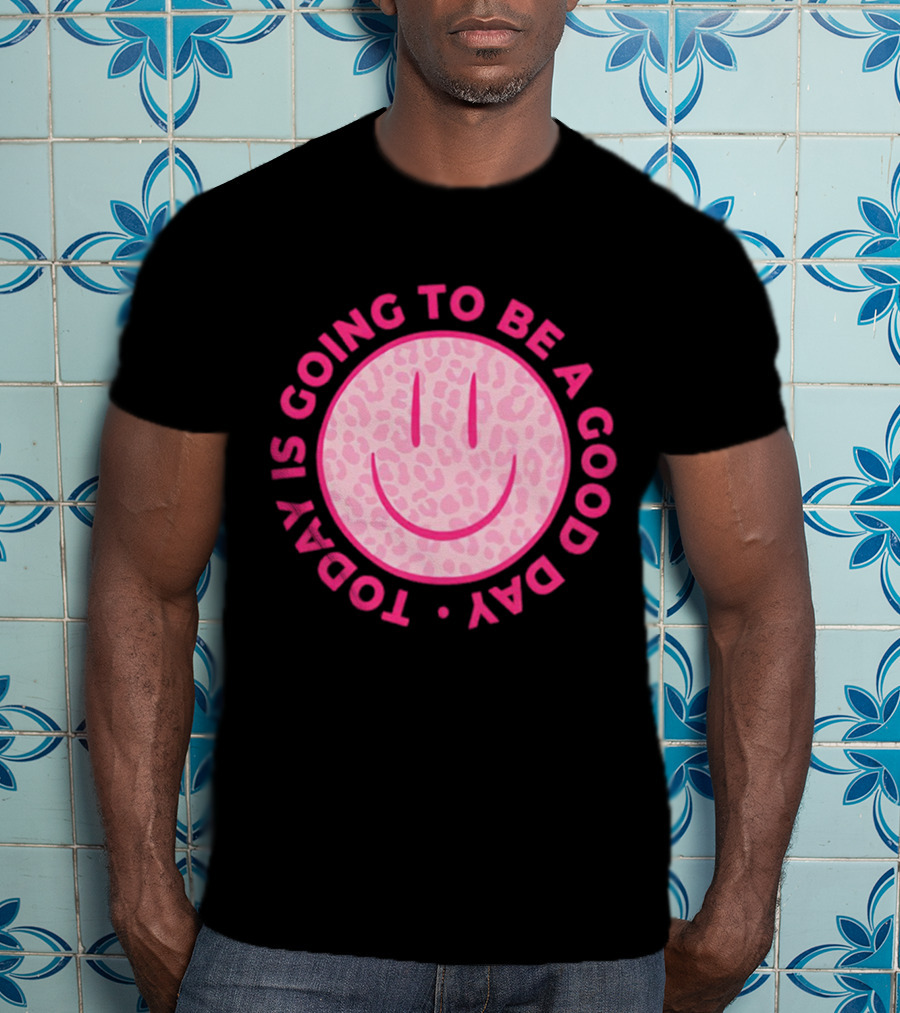 Preppy Pink Leopard Smiley Face Today Is Going To Be A Good Day T-Shirt