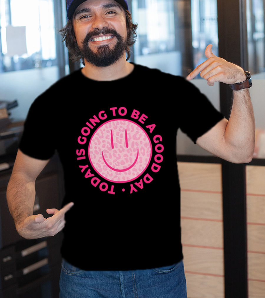 Preppy Pink Leopard Smiley Face Today Is Going To Be A Good Day T-Shirt