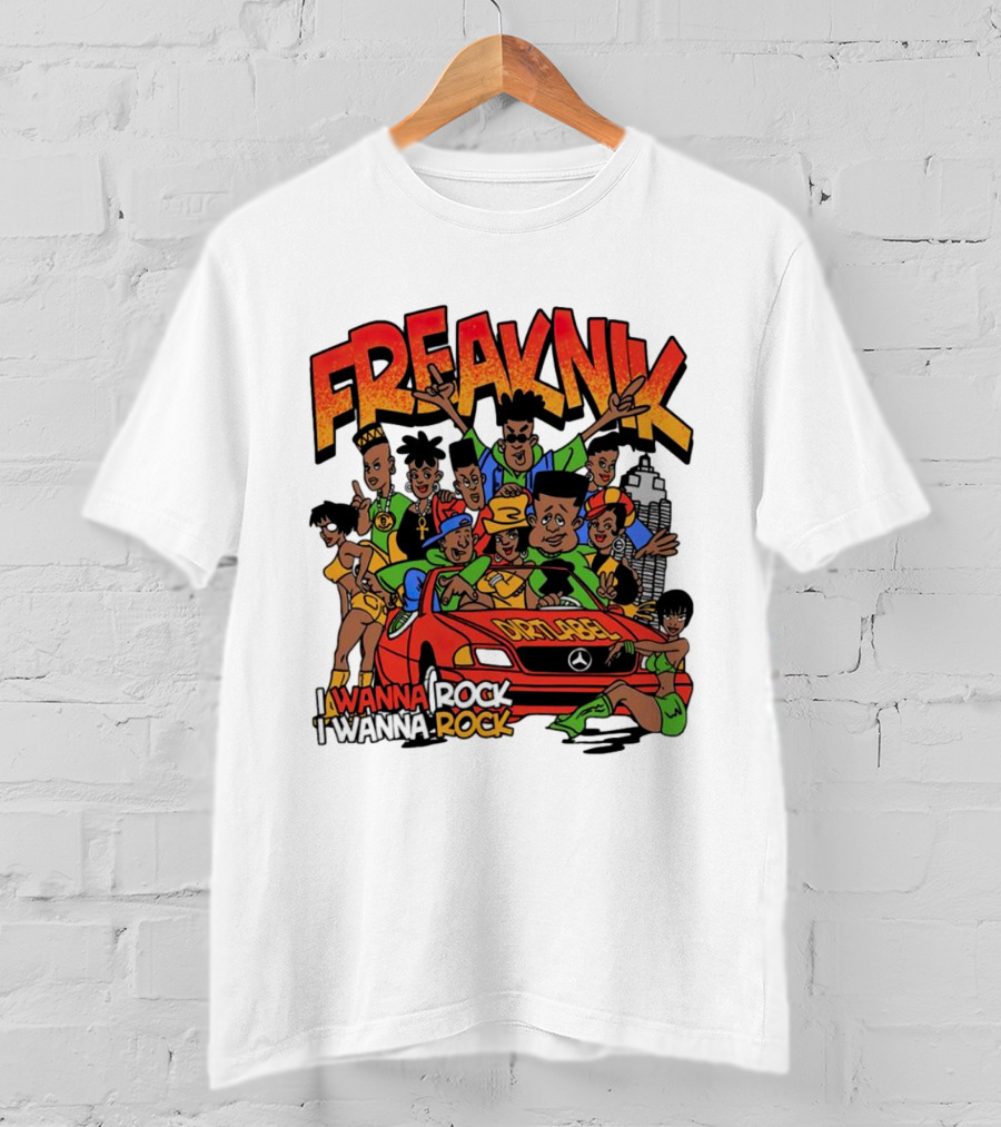FreakNik I Wanna Rock Cartoon Characters In Red Car T-Shirt