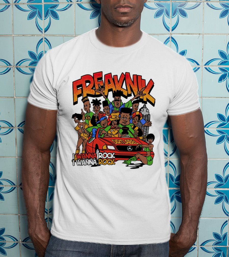 FreakNik I Wanna Rock Cartoon Characters In Red Car T-Shirt