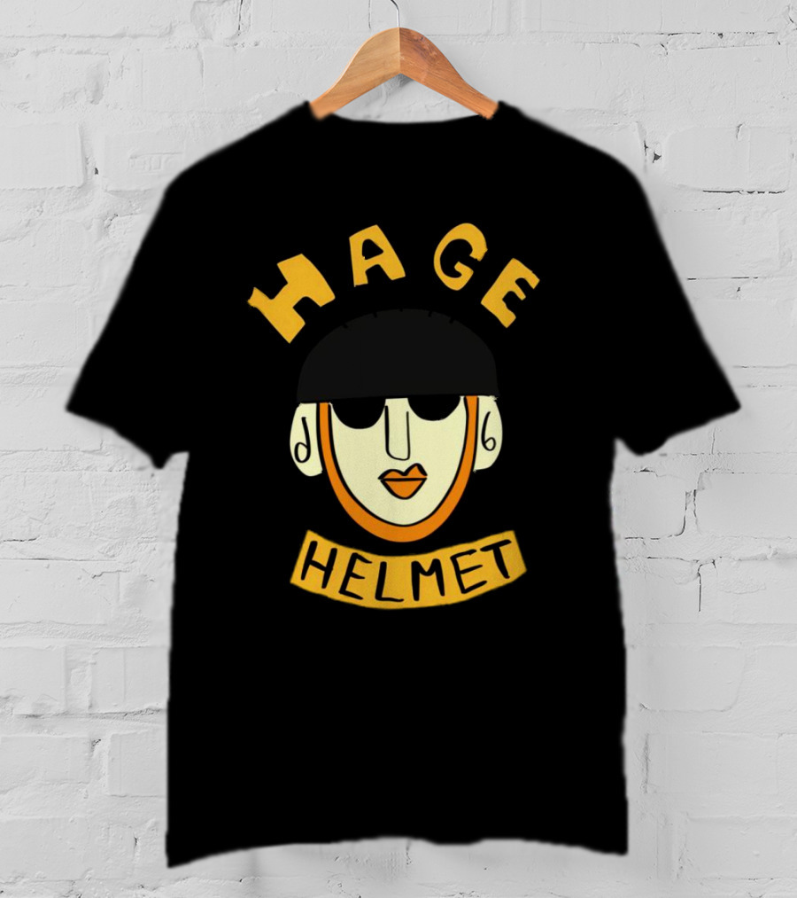 HAGE Helmet Face Black Cap Bold Lettering T-Shirt