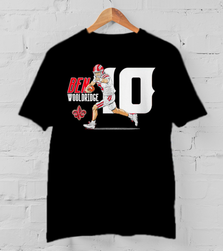 Ben Wooldridge Louisiana Ragin' Cajuns Number 10 Football Fleur-de-Lis Caricature T-Shirt