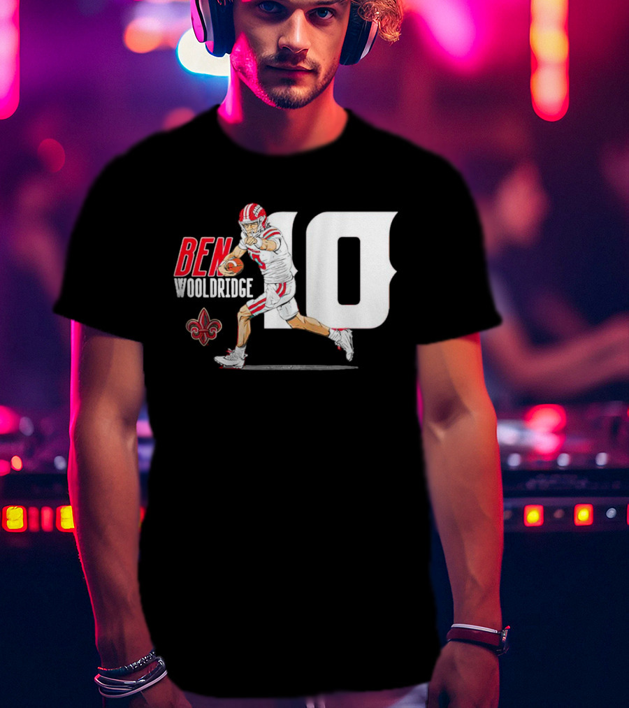 Ben Wooldridge Louisiana Ragin' Cajuns Number 10 Football Fleur-de-Lis Caricature T-Shirt