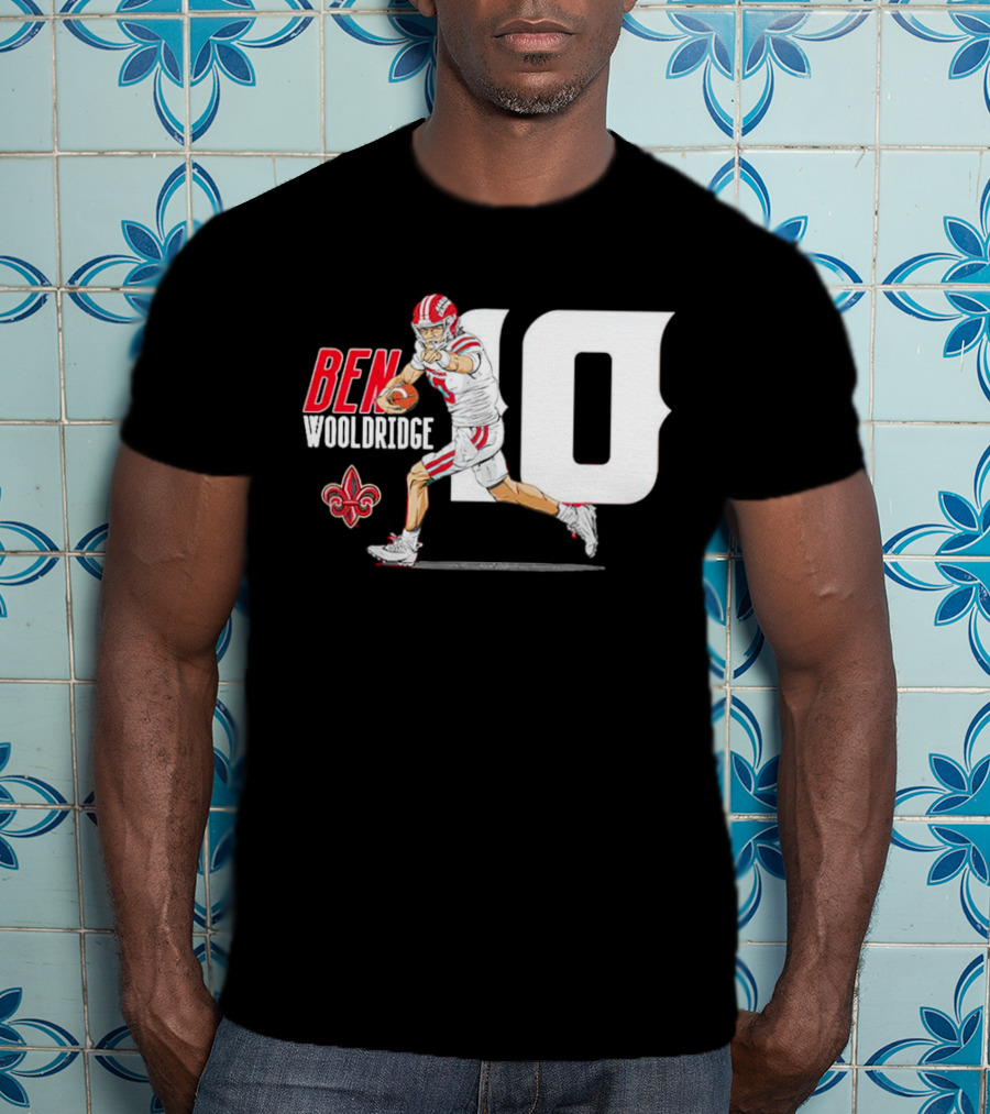 Ben Wooldridge Louisiana Ragin' Cajuns Number 10 Football Fleur-de-Lis Caricature T-Shirt