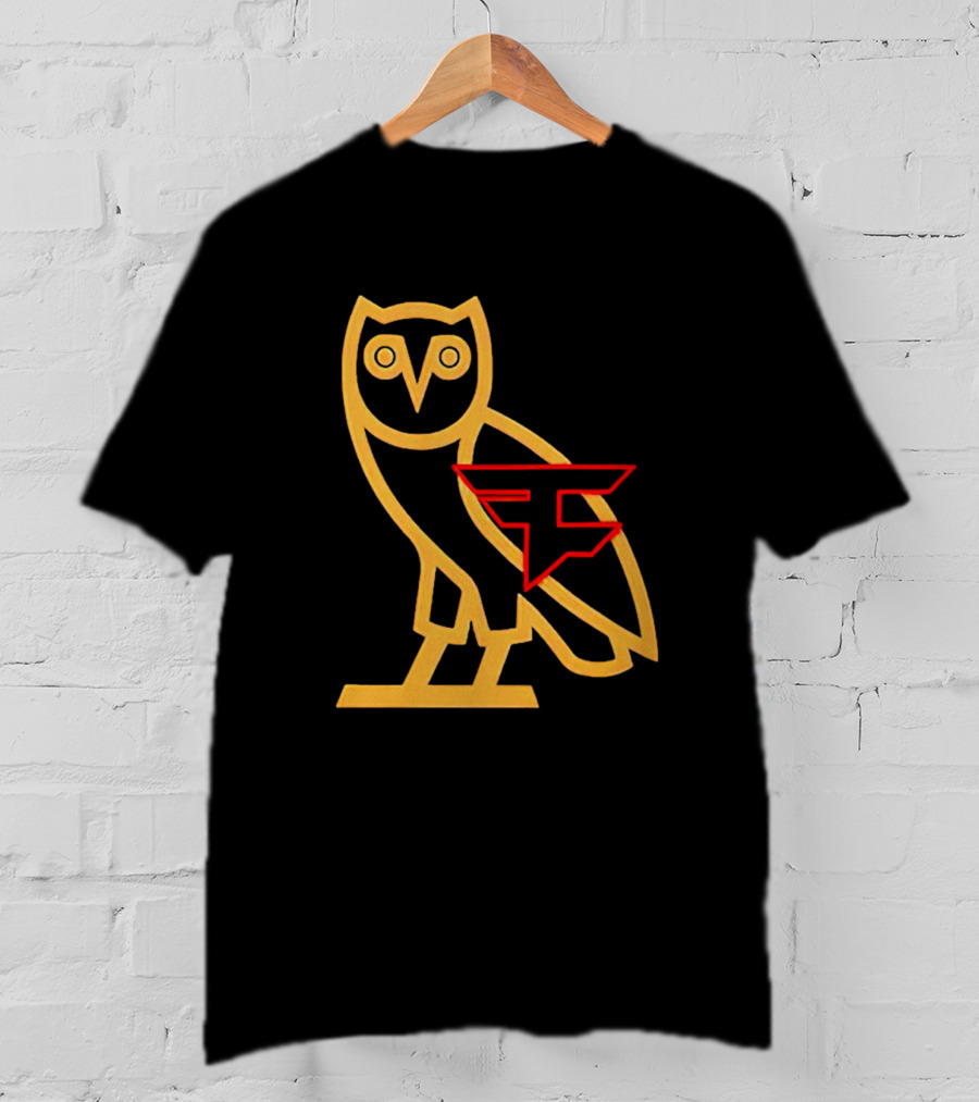 OVO X FaZe Clan OG Owl Red And Gold Logo Collaboration T-Shirt