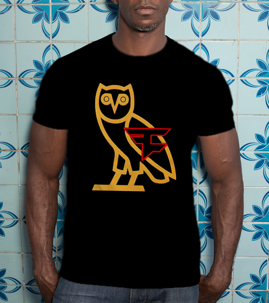 OVO X FaZe Clan OG Owl Red And Gold Logo Collaboration T-Shirt