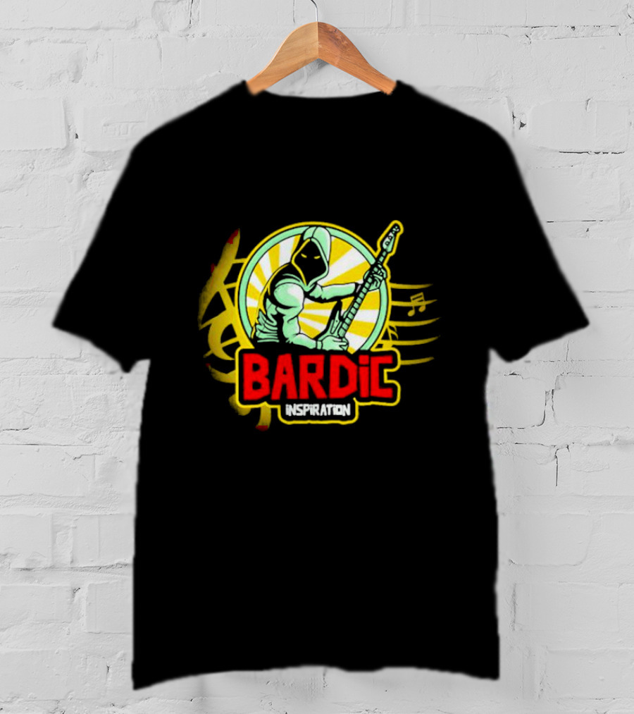 Bardic Inspiration Musical Hooded Figure With Guitar And Notes T-Shirt