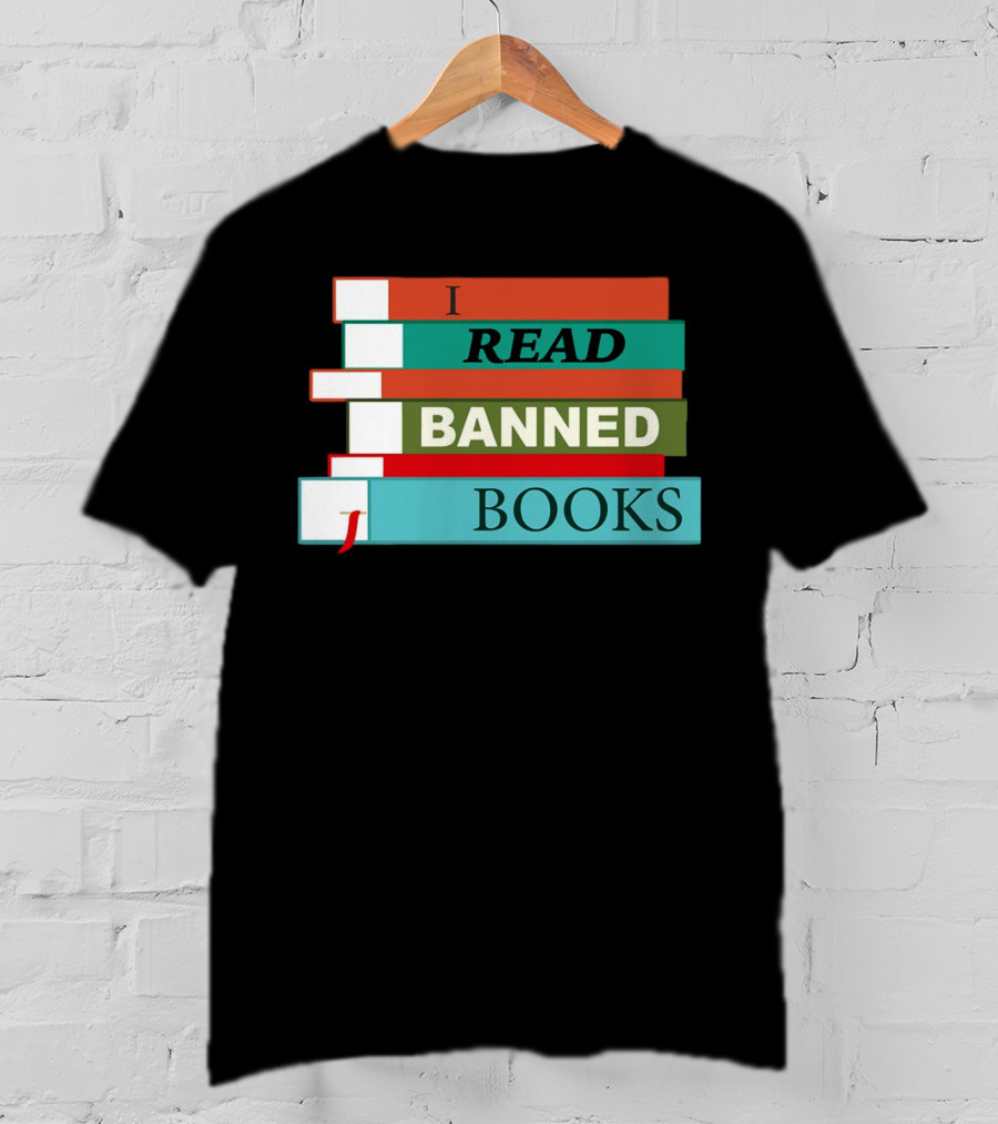 I Read Banned Books Stacked Colorful Titles T-Shirt
