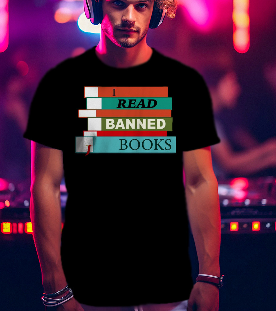 I Read Banned Books Stacked Colorful Titles T-Shirt