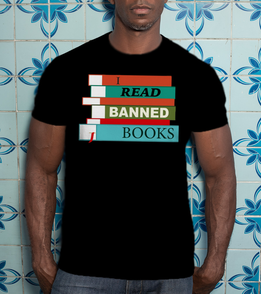 I Read Banned Books Stacked Colorful Titles T-Shirt