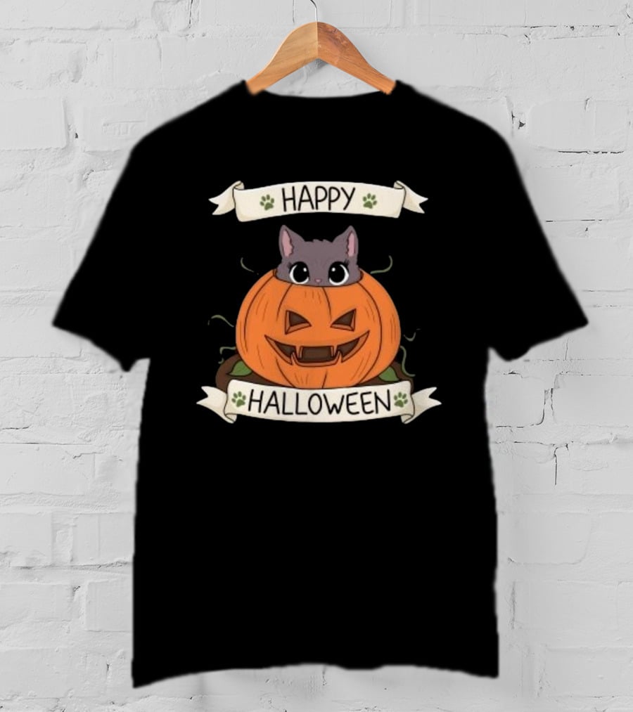 Happy Halloween Cute Cat In Pumpkin T-Shirt