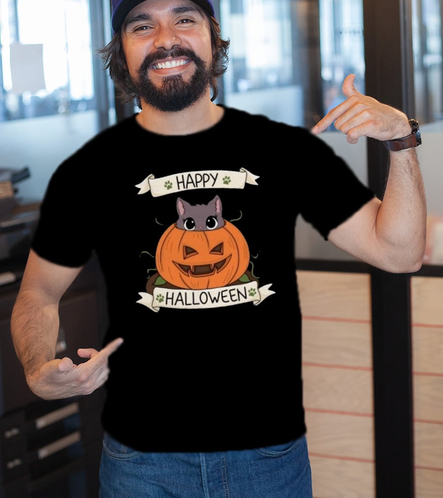 Happy Halloween Cute Cat In Pumpkin T-Shirt