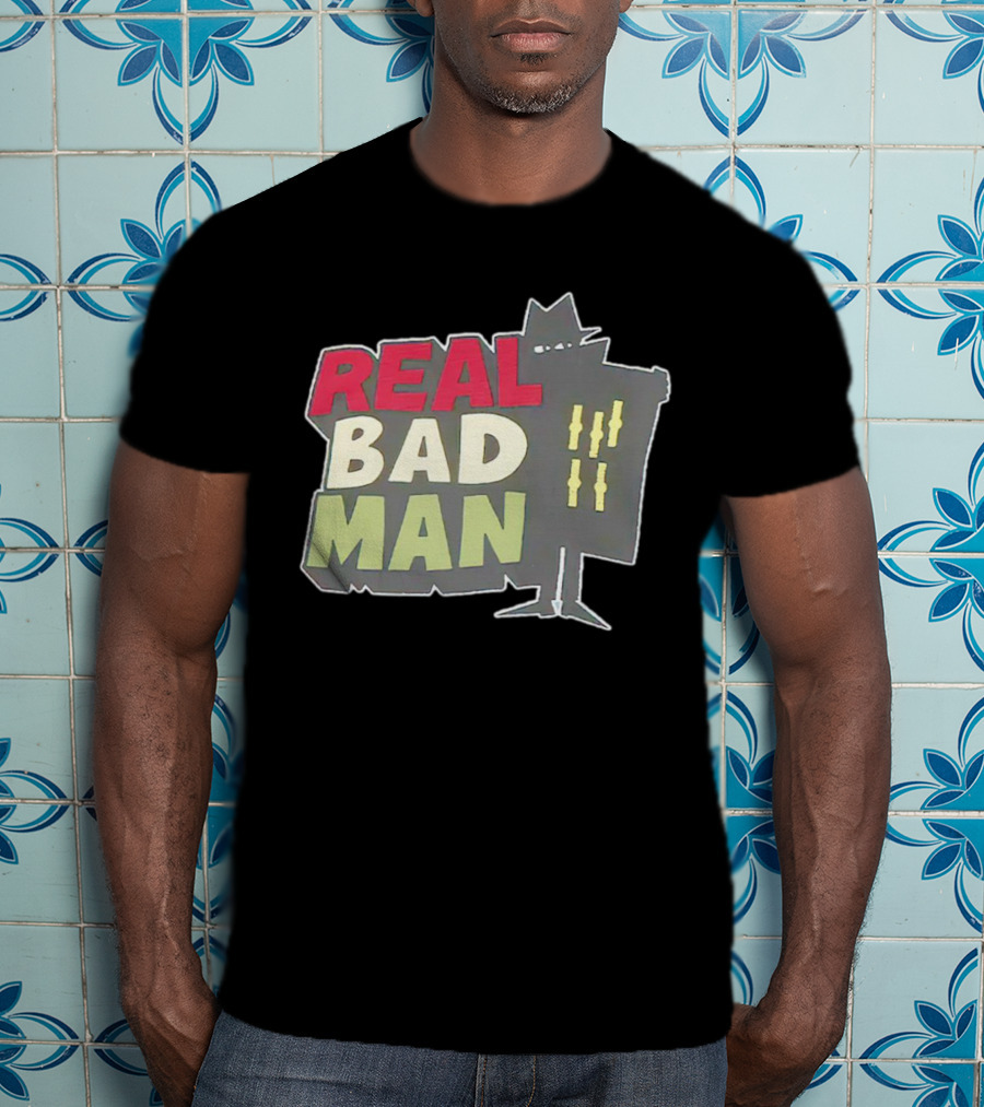 Real Bad Man With Iconic Silhouette And Stripes T-Shirt