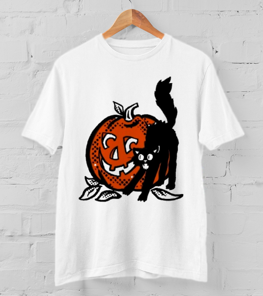 Vintage Halloween Pumpkin And Black Cat T-Shirt