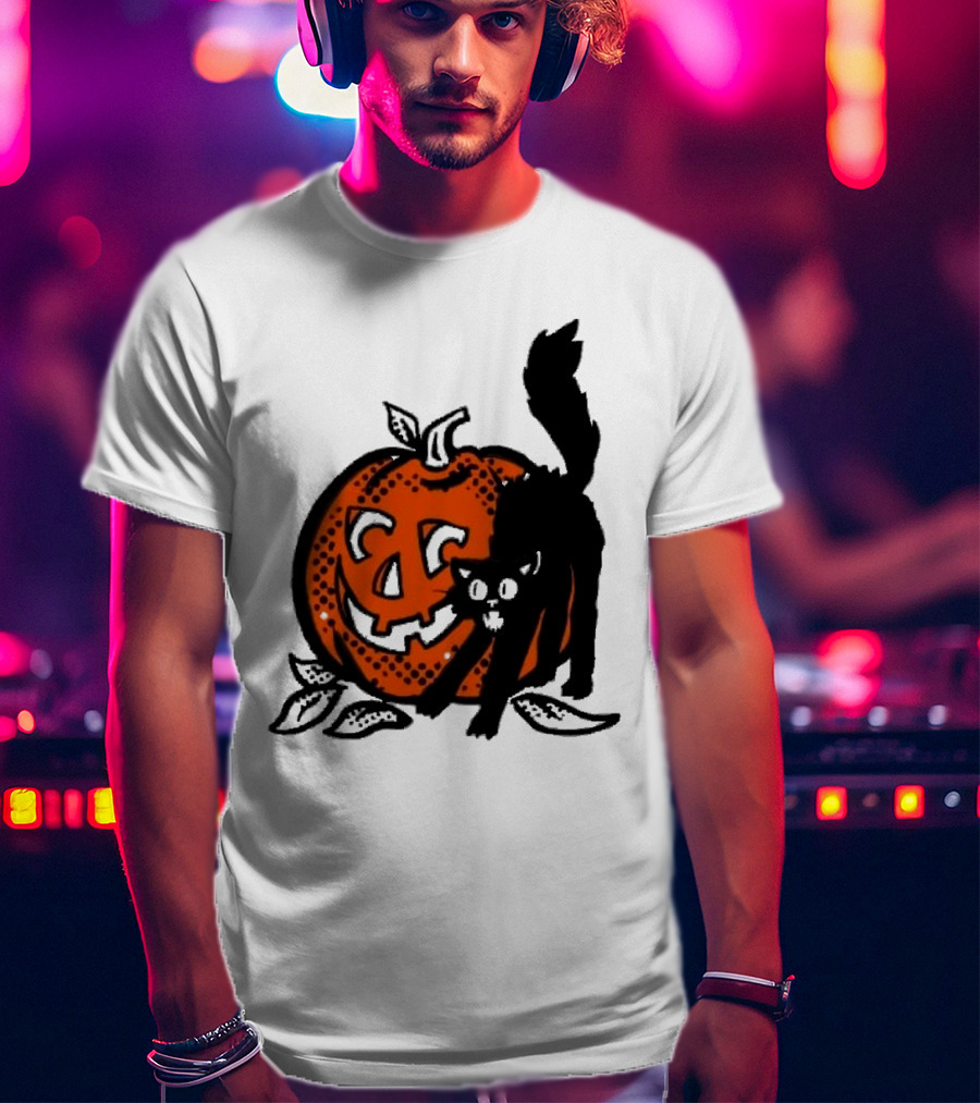 Vintage Halloween Pumpkin And Black Cat T-Shirt