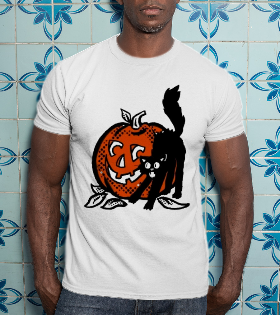 Vintage Halloween Pumpkin And Black Cat T-Shirt