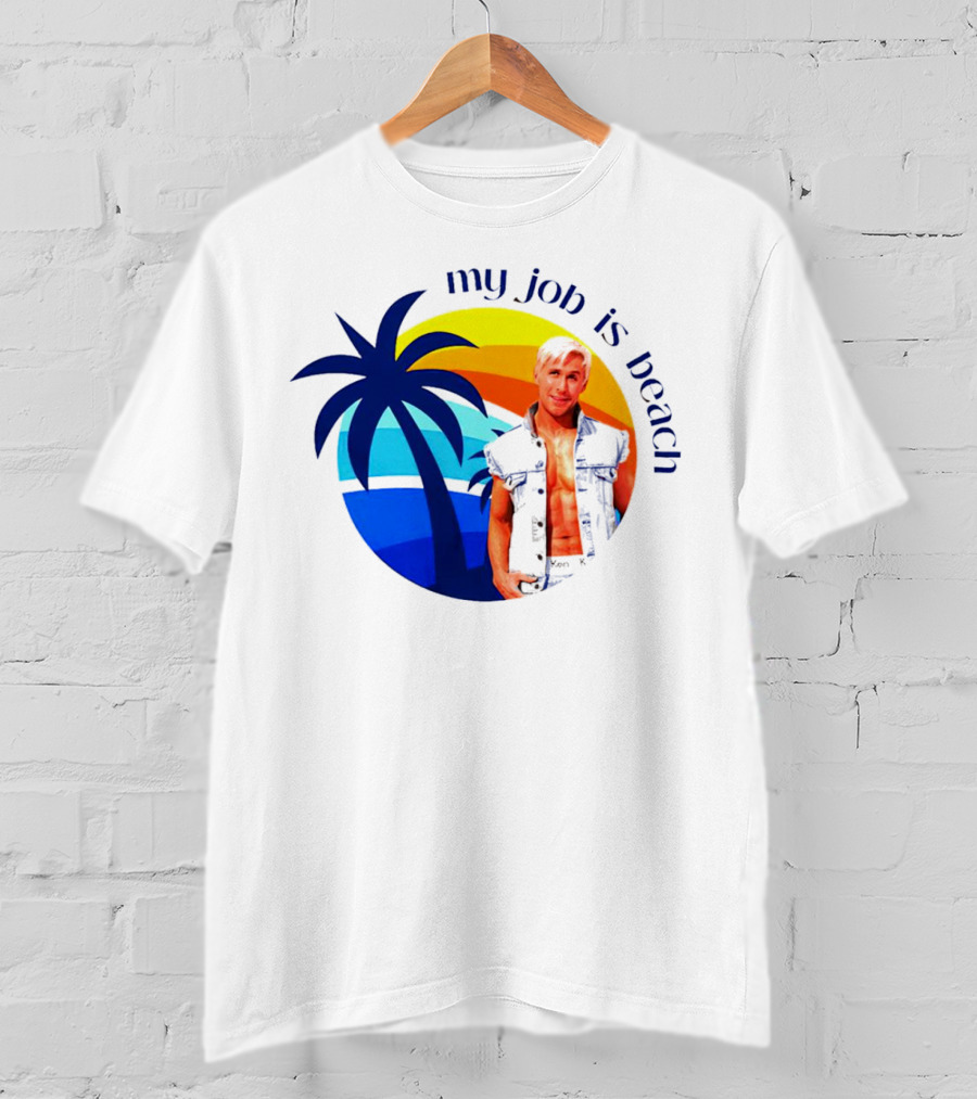 Barbie My Job Is Beach Ken Sunset Palm Tree T-Shirt