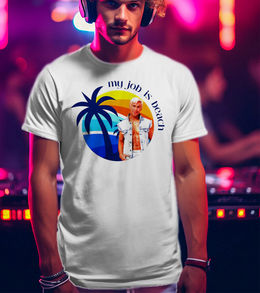 Barbie My Job Is Beach Ken Sunset Palm Tree T-Shirt