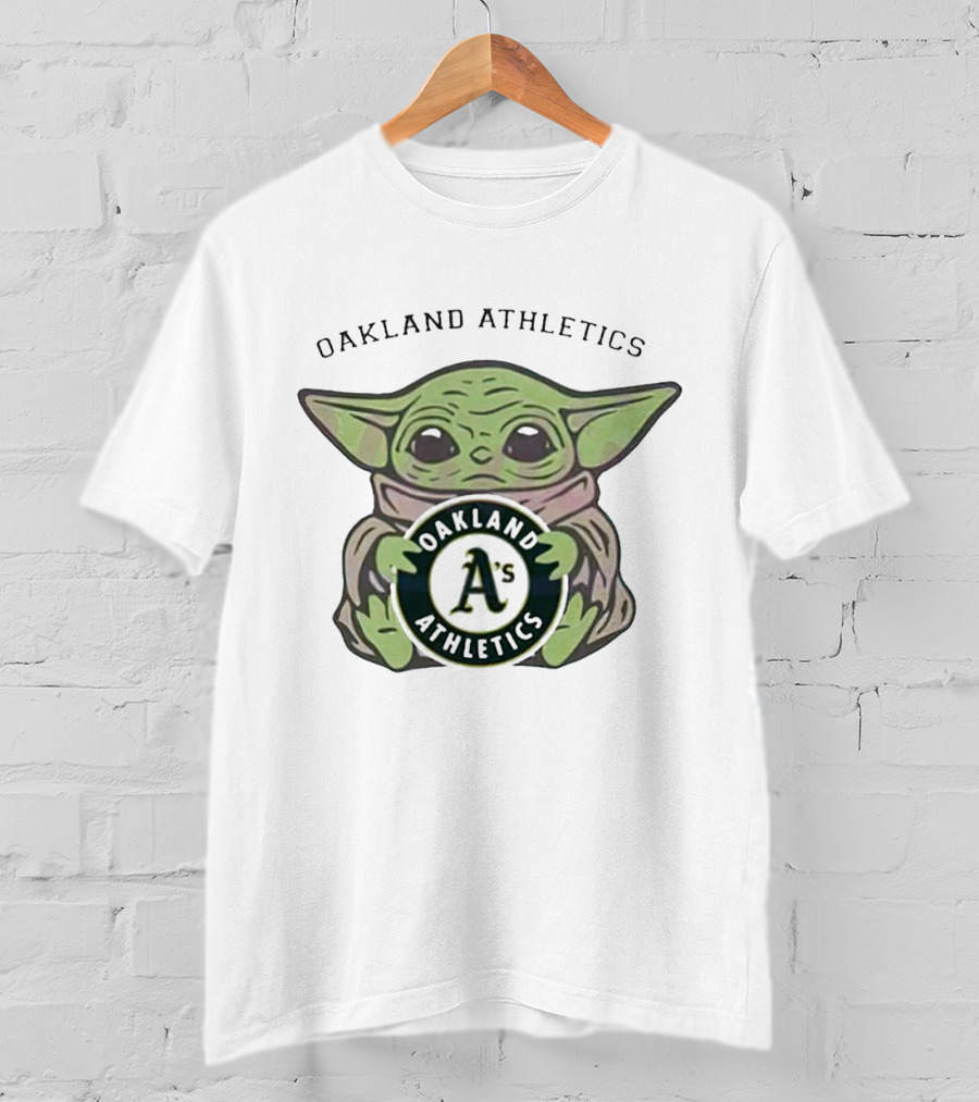 Oakland Athletics Baby Yoda Holding Team Emblem T-Shirt