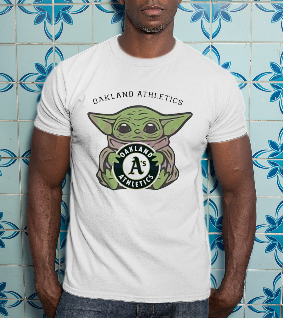 Oakland Athletics Baby Yoda Holding Team Emblem T-Shirt