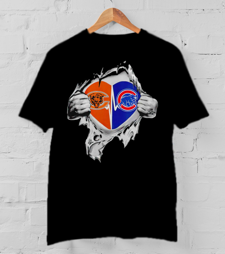 Chicago Bears Cubs Heart Burst T-Shirt