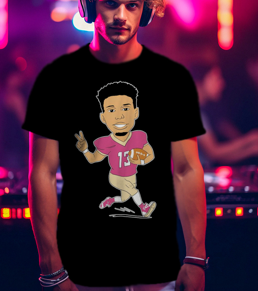 Jordan Travis Cartoon Character Football Peace Sign T-Shirt