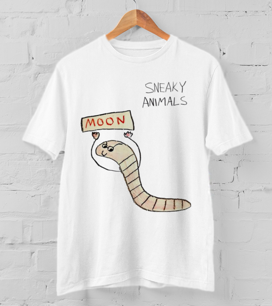 Sneaky Animals Moon Worm Holding Sign T-Shirt
