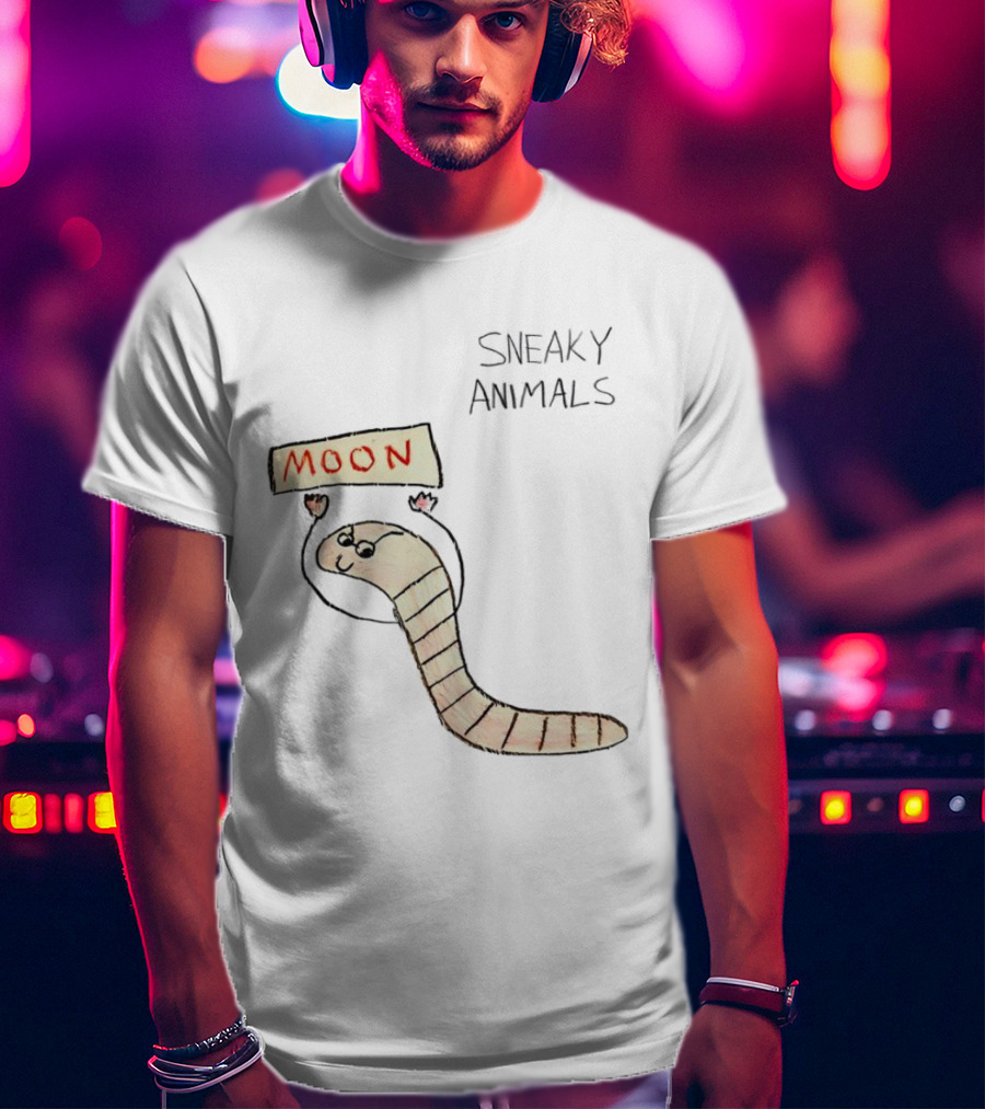 Sneaky Animals Moon Worm Holding Sign T-Shirt