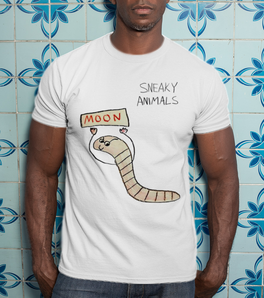Sneaky Animals Moon Worm Holding Sign T-Shirt