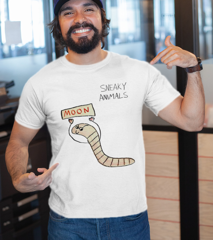 Sneaky Animals Moon Worm Holding Sign T-Shirt