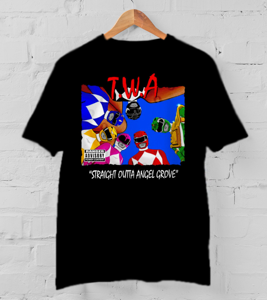 T.W.A Mighty Morphin Power Rangers Straight Outta Angel Grove Ranger Advisory Power Content T-Shirt