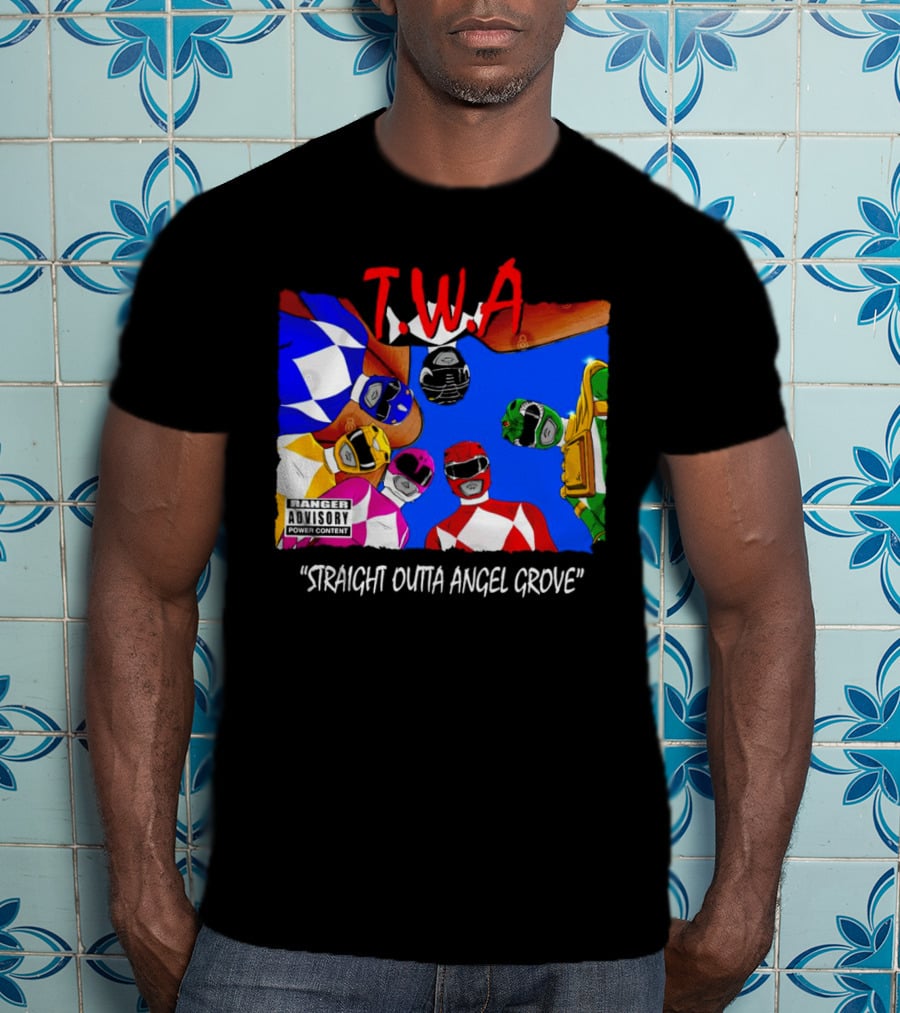 T.W.A Mighty Morphin Power Rangers Straight Outta Angel Grove Ranger Advisory Power Content T-Shirt