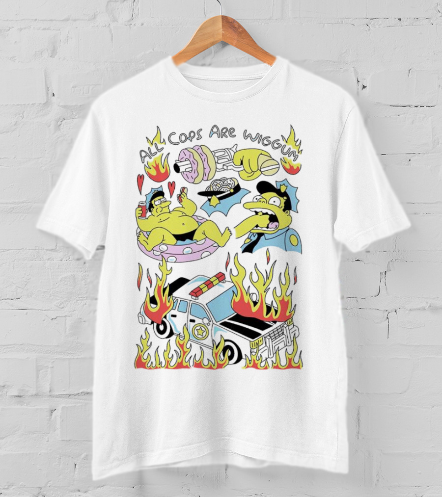 The Simpsons All Cops Are Wiggum Donuts Fire Flames Police Car T-Shirt