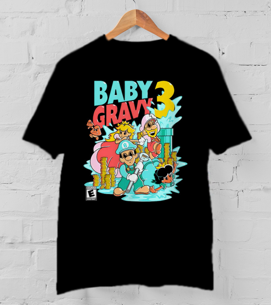 Baby Gravy 3 Bros Funny Mario Parody Explicit Content T-Shirt