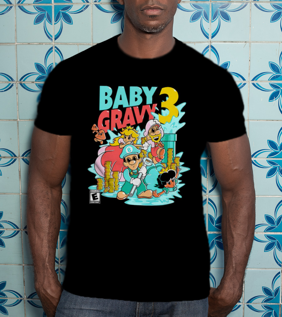 Baby Gravy 3 Bros Funny Mario Parody Explicit Content T-Shirt