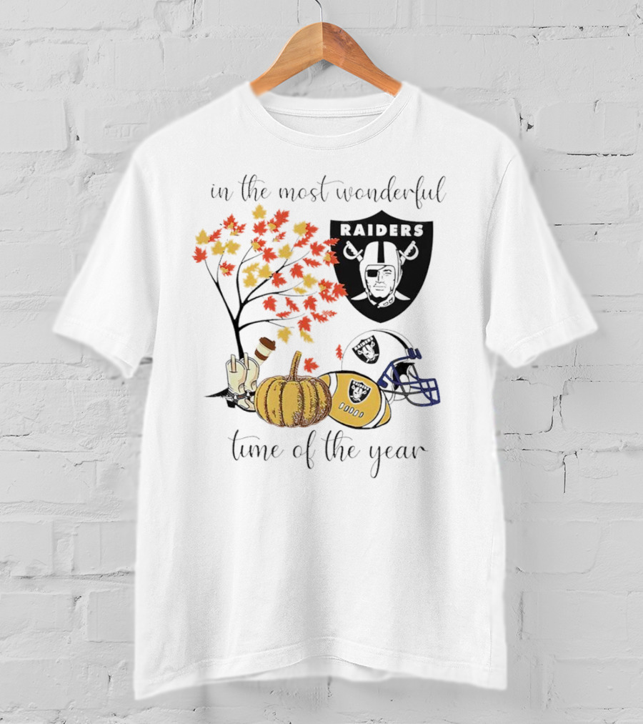 In The Most Wonderful Time Of The Year Raiders Football Thanksgiving Celebration With Autumn Leaves And Pumpkin T-Shirt