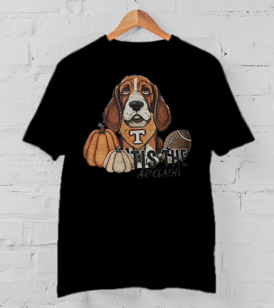 Tennessee Volunteers Football Dog With Pumpkins ’Tis The Season T-Shirt