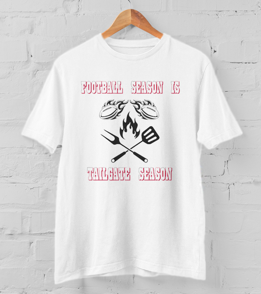Football Season Is Tailgate Season With Grilling Flames And Tools T-Shirt