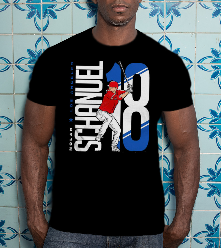 Nolan Schanuel 18 Los Angeles Angels Baseball Player Swinging T-Shirt
