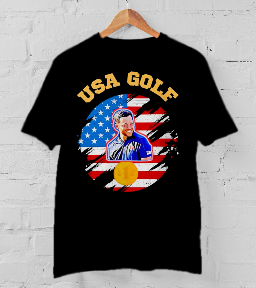 USA Golf Xander Schauffele USA Flag Gold Medal T-Shirt