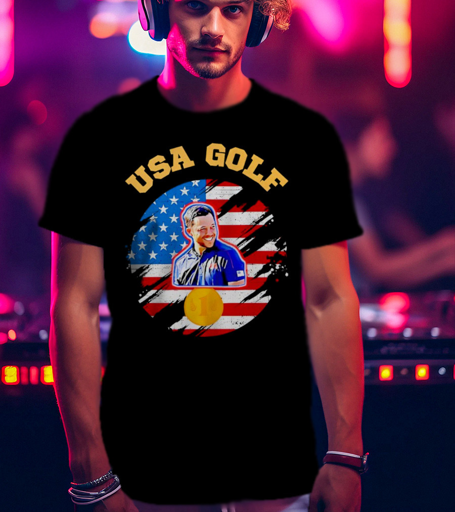 USA Golf Xander Schauffele USA Flag Gold Medal T-Shirt